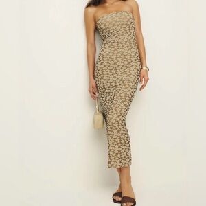 Reformation Tan Floral Ryder Knit Strapless dress
